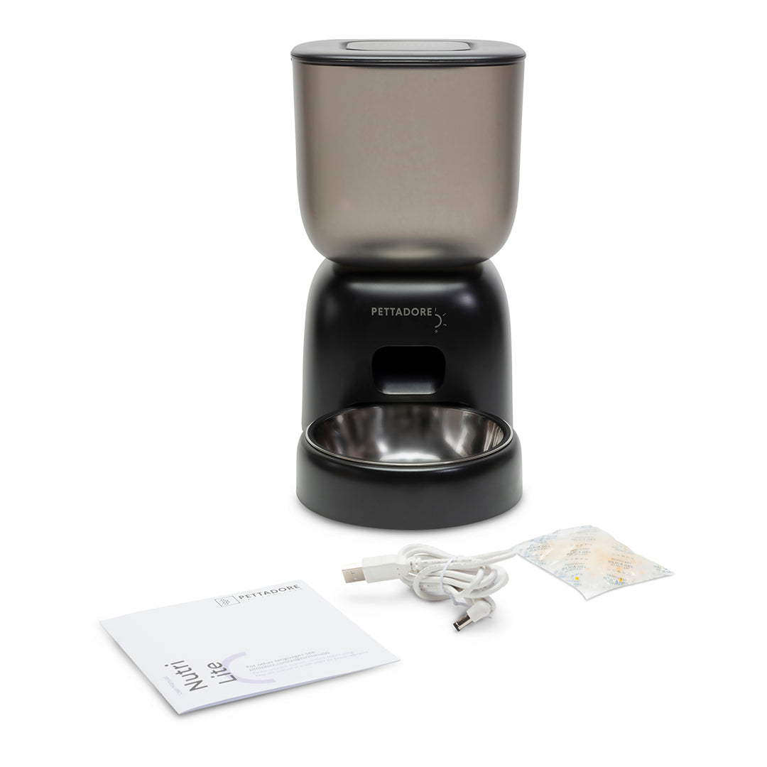 Pettadore - Nutri Lite - Voerautomaat kat -  Zwart - Automatische voerbak kat - Verpakkingsinhoud